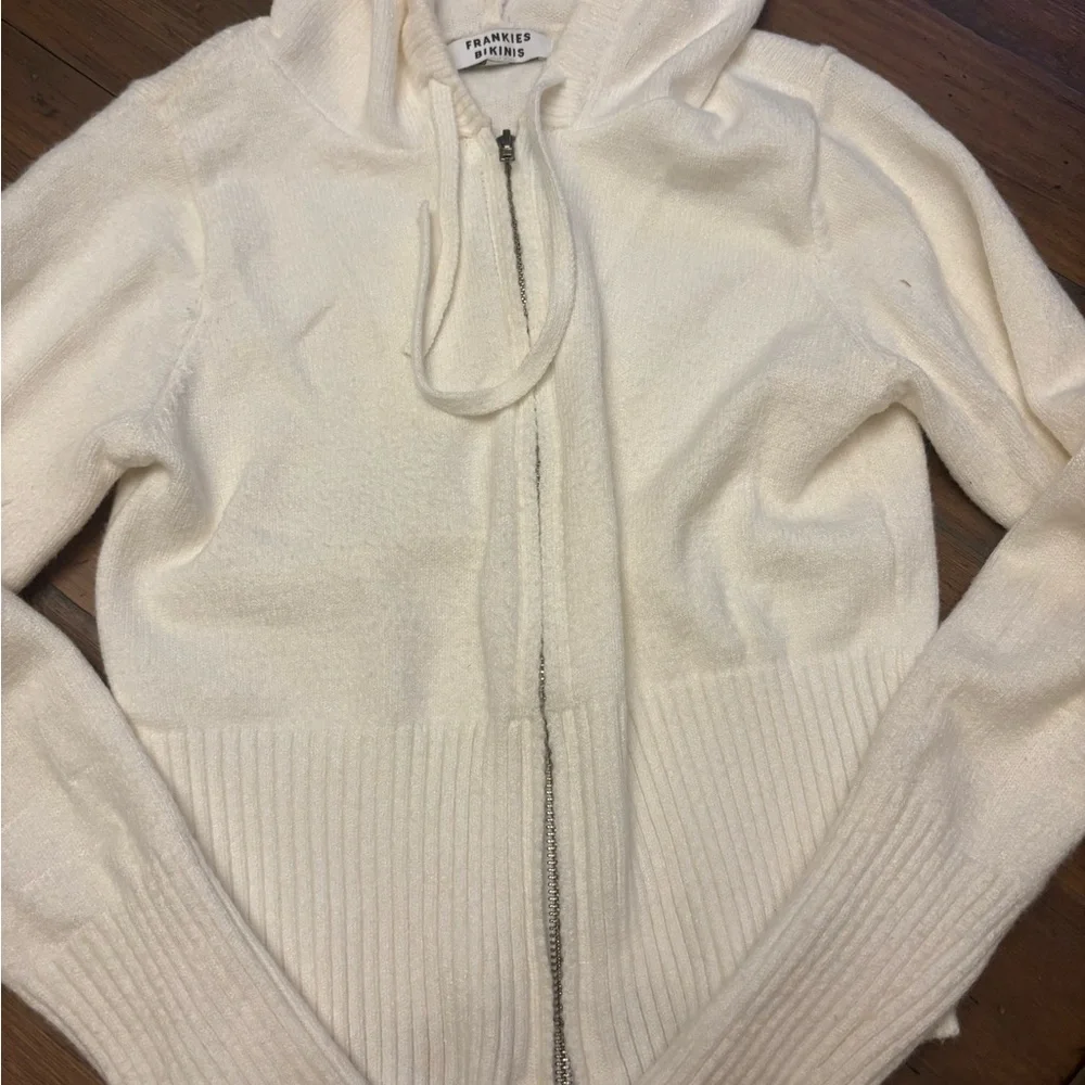 Frankie’s bikinis white cloud knit zip up hoodie - Picture 8 of 13
